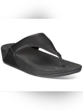 Fitflop Black Leather Lulu Wedge Thong Sandal Size 10